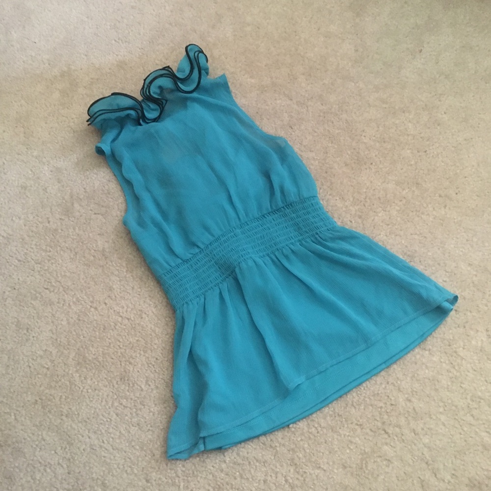 BCX Turquoise Ruffle Button Down Top - Picture 3 of 3